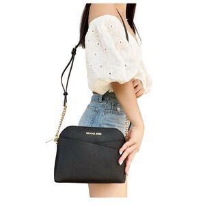 Michael Kors Black Jet Set Travel Medium Dome Crossbody Bag